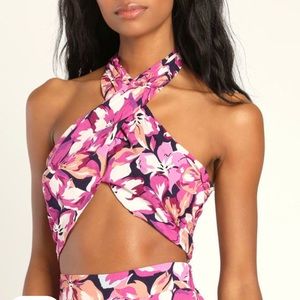 Palm beach babe Magenta floral tie back halter top